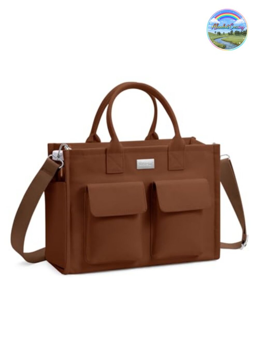 16oz Canvas Tote Bag Crossbody Shoulder Handbag 9 Pockets 14in